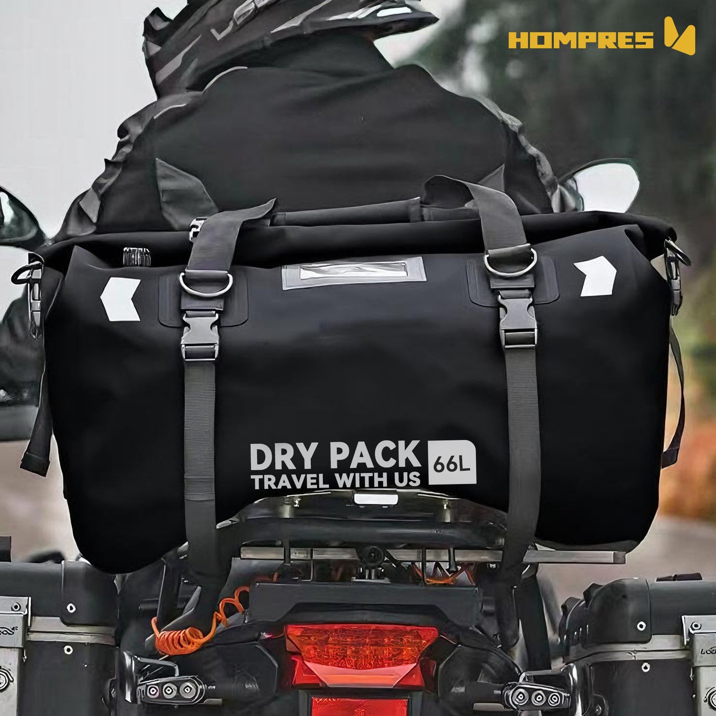 Hompres バイクシートバッグ ツーリングバッグ ショルダーストラップ付き 反射テープ付き 防水バッグ