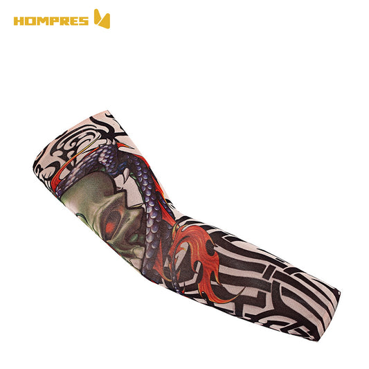 Hompres 刺青柄タトゥーアームカバー 冷感 腕カバー 日焼け止め タトゥースリーブ 通気 吸汗速乾 男女兼用フリーサイズ