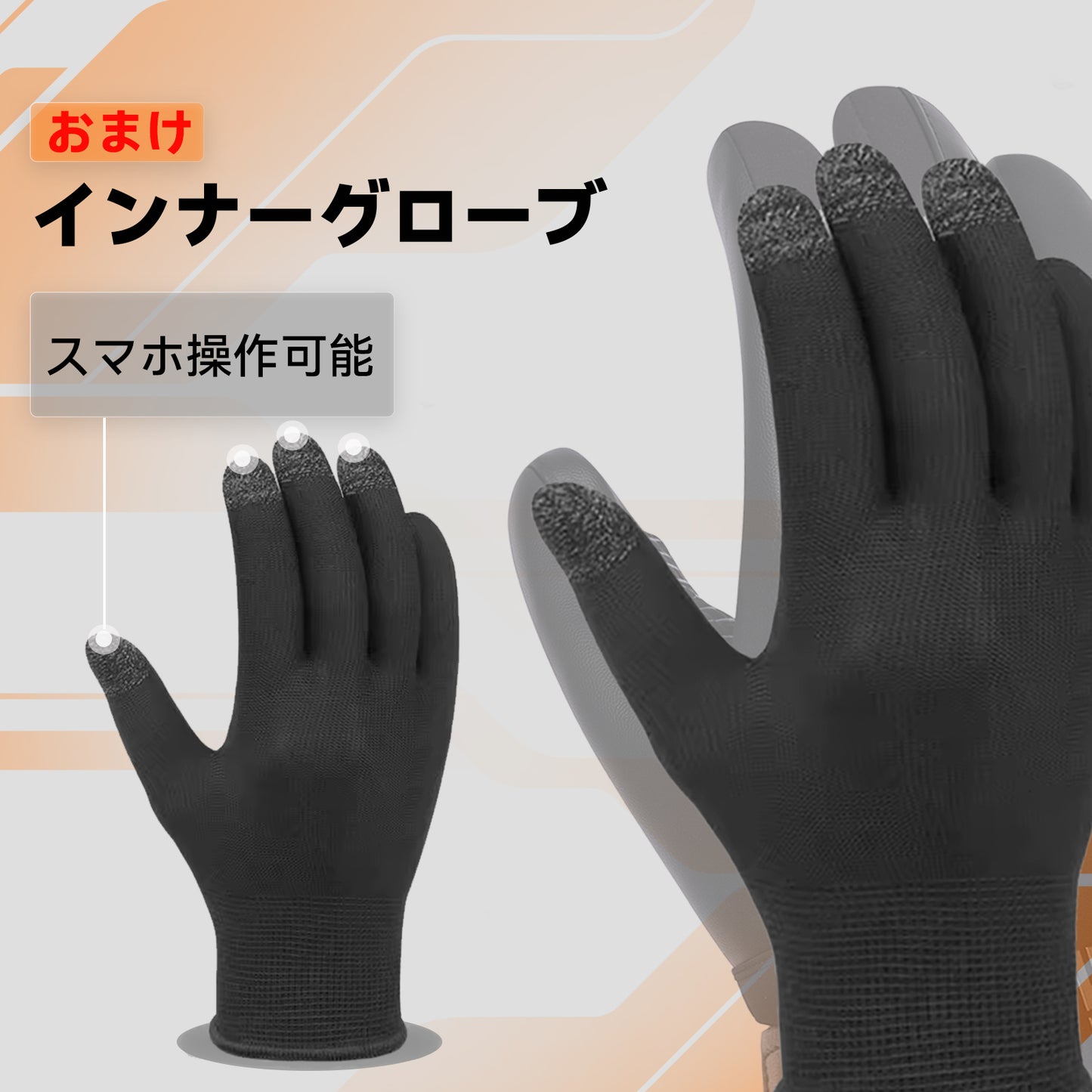 Hompres 2025年 電熱グローブ 11.1V両面全体発熱 手のひらと同面の指先発熱 発熱エリア制御 シガー電源ケーブル付き インナーグローブ付き モデルA