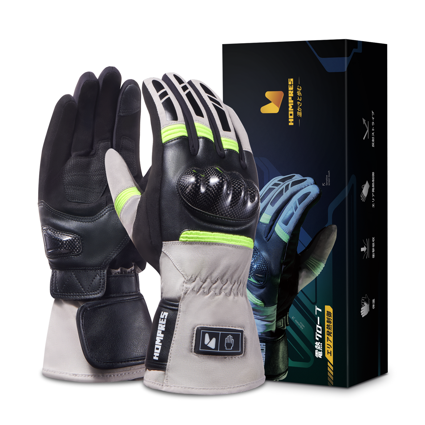 Hompres 電熱グローブ 11.1V バイク用 冬用 発熱エリア別制御可能 防寒防風防水 スマホ対応 滑り止め 4段階温度調節 デュアル給電 メンズ レディース Bタイプ