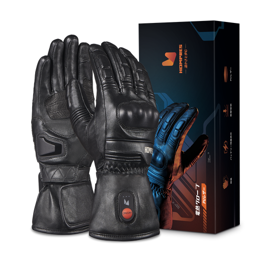 Hompres 電熱グローブ 11.1V 全体PUレザー バッテリー残量表示 バイク用  防寒防風防水 スマホ対応 滑り止め 4段階温度調節 バッテリー&シガー給電 Cタイプ