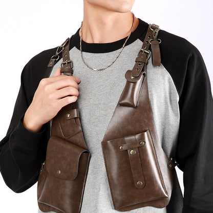 Hompres Multi-Pocket Large Capacity Abrasion-Resistant PU Vest Bag