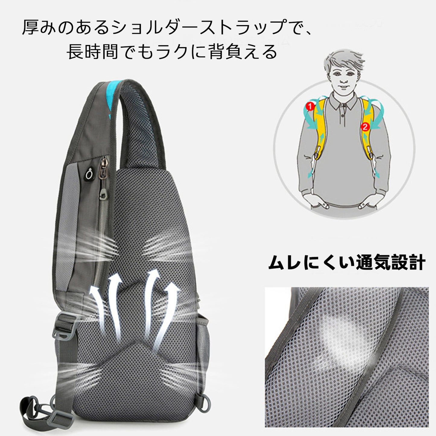 Hompres 多層仕切り付き大容量ナイロン斜め掛けバッグ
