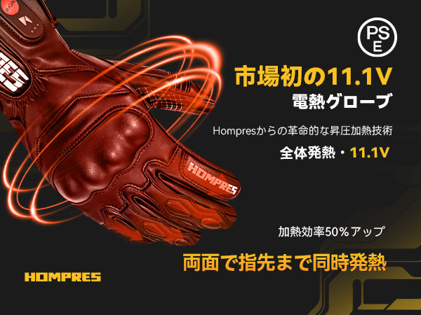 Hompres 全体PU革電熱グローブ 11.1V両面全体発熱 Type-C給電 春秋兼用