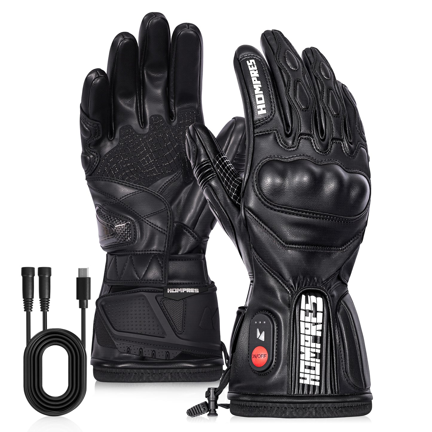 Hompres 全体PU革電熱グローブ 11.1V両面全体発熱 Type-C給電 春秋兼用 手のひらと同面の指先発熱 残量表示 バイク用 4段階温度 防寒ヒーター手袋 Type-C給電 スマホ対応 滑り止め メンズ レディース