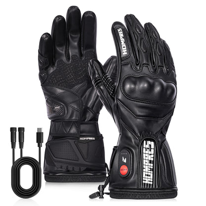 Hompres 全体PU革電熱グローブ 11.1V両面全体発熱 Type-C給電 春秋兼用 手のひらと同面の指先発熱 残量表示 バイク用 4段階温度 防寒ヒーター手袋 Type-C給電 スマホ対応 滑り止め メンズ レディース