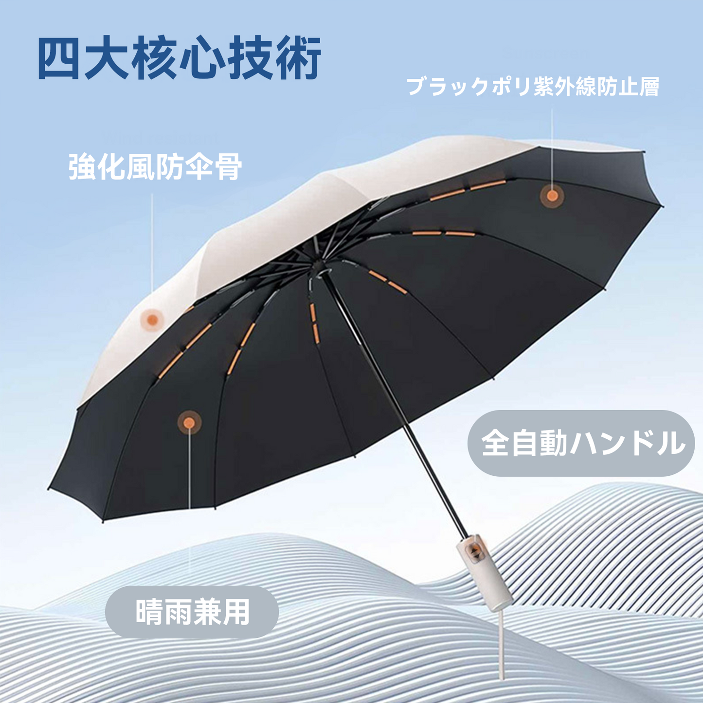 Hompres全自動 UVカット 晴雨兼用傘