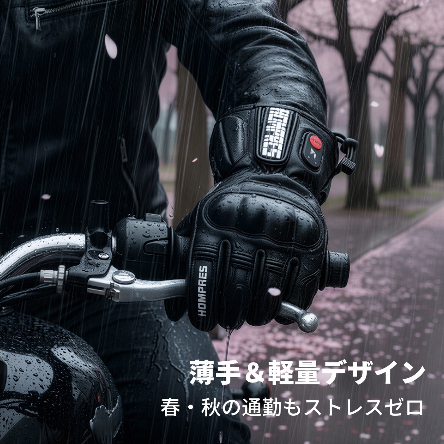 Hompres 全体PU革電熱グローブ 11.1V両面全体発熱 Type-C給電 春秋兼用 手のひらと同面の指先発熱 残量表示 バイク用 4段階温度 防寒ヒーター手袋 Type-C給電 スマホ対応 滑り止め メンズ レディース