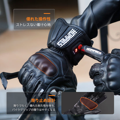 Hompres 全体PU革電熱グローブ 11.1V両面全体発熱 Type-C給電 春秋兼用 手のひらと同面の指先発熱 残量表示 バイク用 4段階温度 防寒ヒーター手袋 Type-C給電 スマホ対応 滑り止め メンズ レディース