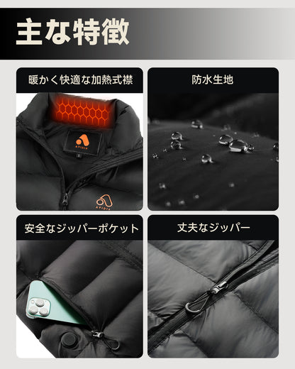 AVIDIA 電熱ベスト カーボンナノチューブ加熱 速暖 軽量で快適 4つエリア加熱