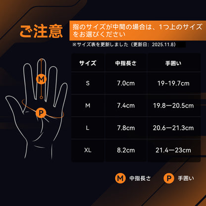 Hompres 2025年 電熱グローブ 全体PU革電熱グローブ 11.1V両面全体発熱 手のひらと同面の指先発熱 残量表示 シガー電源ケーブル付き インナーグローブ付き モデルB